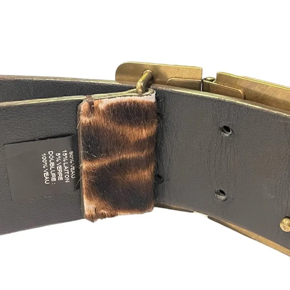 LANVIN Calf Hair Waist Belt with Antique Gold and Crystal Buckle |Size: Small|